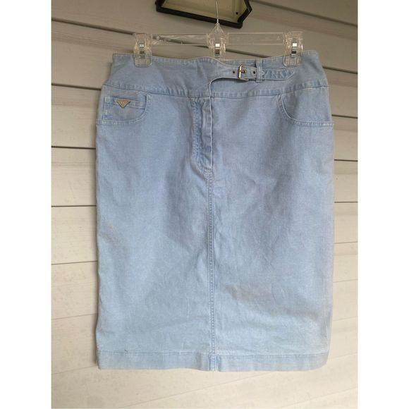 Max Mara Weekend Light Blue Denim Cotton Blend Washed Denim Midi Skirt Size 10 - Picture 1 of 16